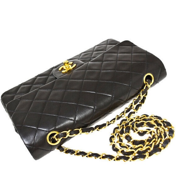 CHANEL Classic Flap Medium Lambskin Leather Black Gold Hardware - Picture 1 of 12